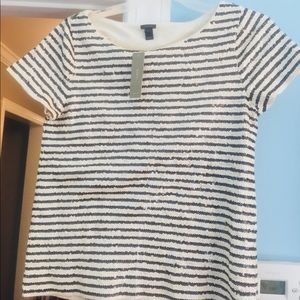 NWT J Crew sequin tee- b&w striped